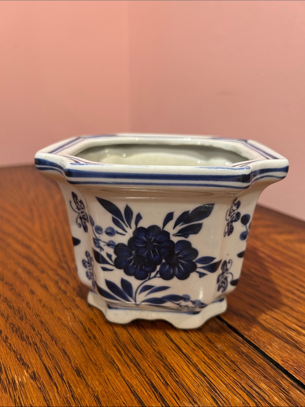 Blue and White Floral Ceramic Planter